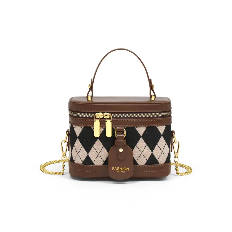 PT'SON Handbags Diamond Pattern Brown-3