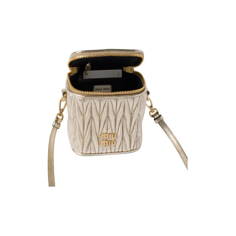 MIU MIU Lambskin Crossbody Bag Mini Women's Hematite Yellow-4