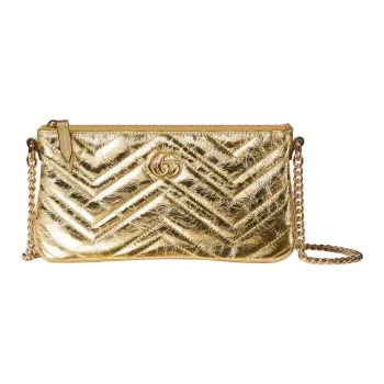 GUCCI GG Marmont Leather Shoulder Bag Extra Mini Women's Gold