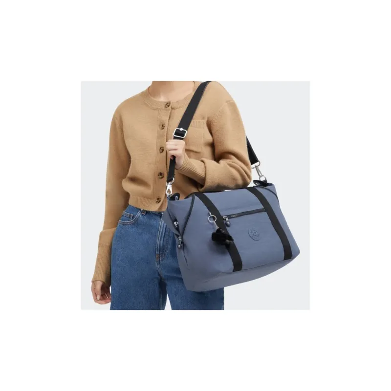 Kipling Polyamide With Nylon Tote Bag Shopping Bag Crossbody One Shoulder Handbags Large Size Unisex Gray Blue & Black-4