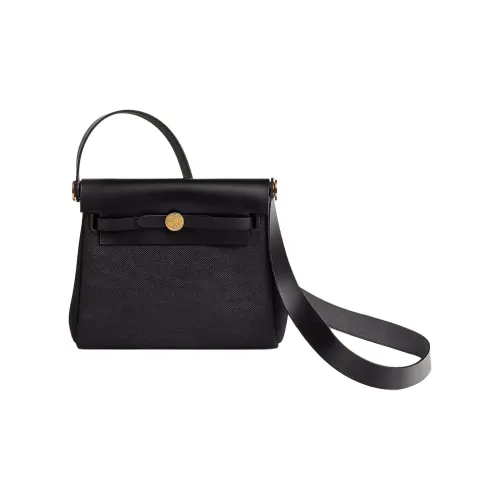 HERMES Canvas With Leather Crossbody Bag Shoulder Bag Mini Women's Black