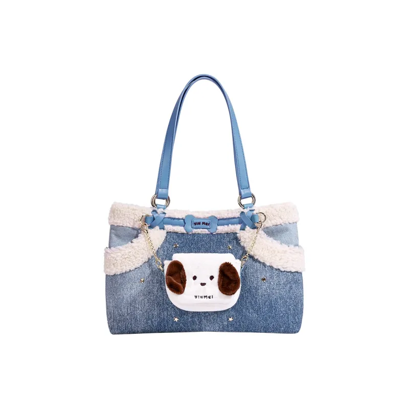 Sound For Life Synthetic Leather Tote Bag Shopping Bag Shoulder Bags Women's Brown/Denim Blue-4