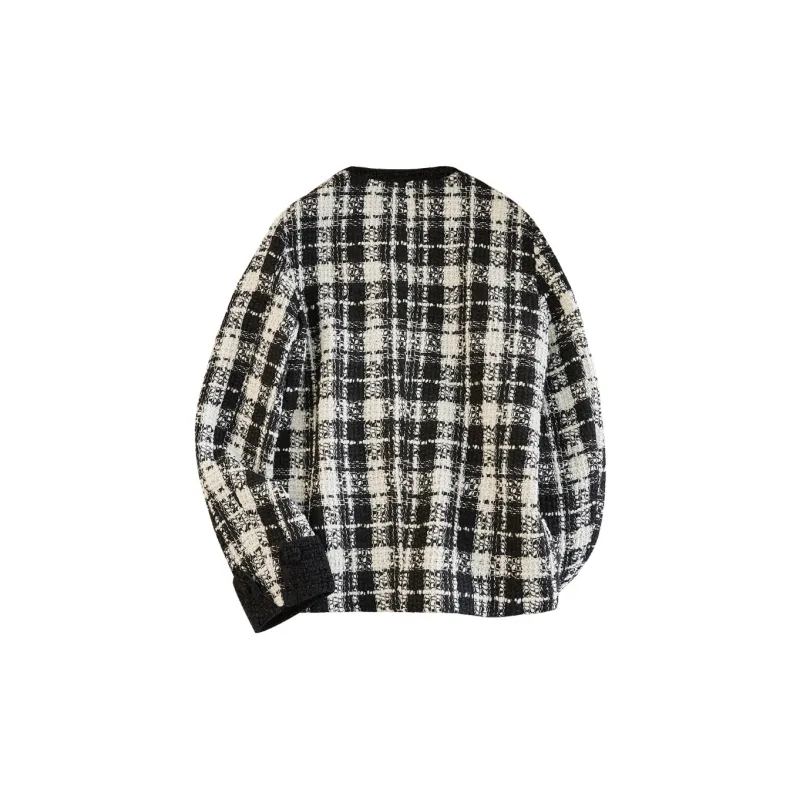 TOUCH Cropped Coats Women's Black Beige Plaid-1