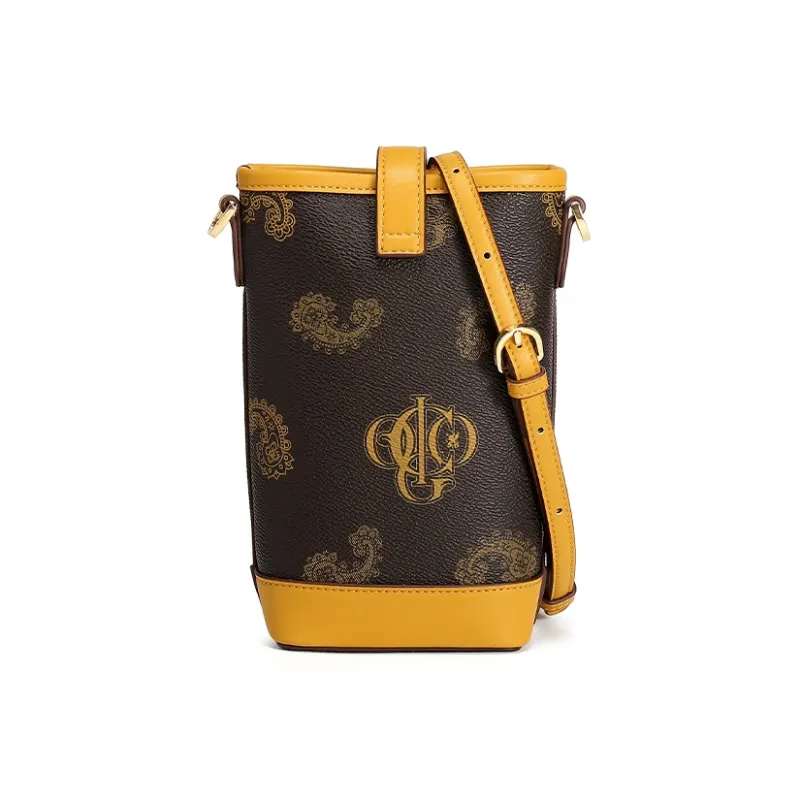 COOGI Synthetic Leather Bucket Backpack Regular Women's Khaki/Coffee/Ecru-9