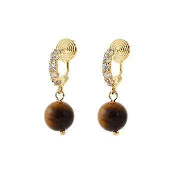 DAN DREAM Tiger's Eye Stone Clip On Earrings Women's