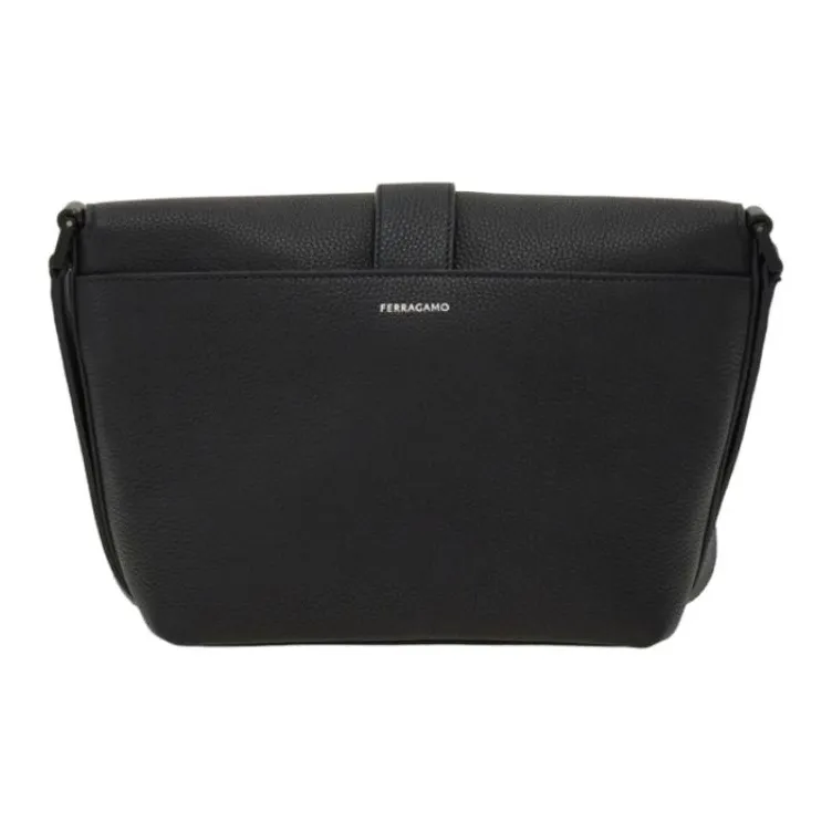 FERRAGAMO Cow Leather Messenger Bag Shoulder Bag Crossbody Bag Regular Men's Black-3