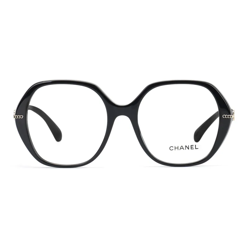 CHANEL Acetate Irregular Shape Eyeglass Frames Unisex Black-1