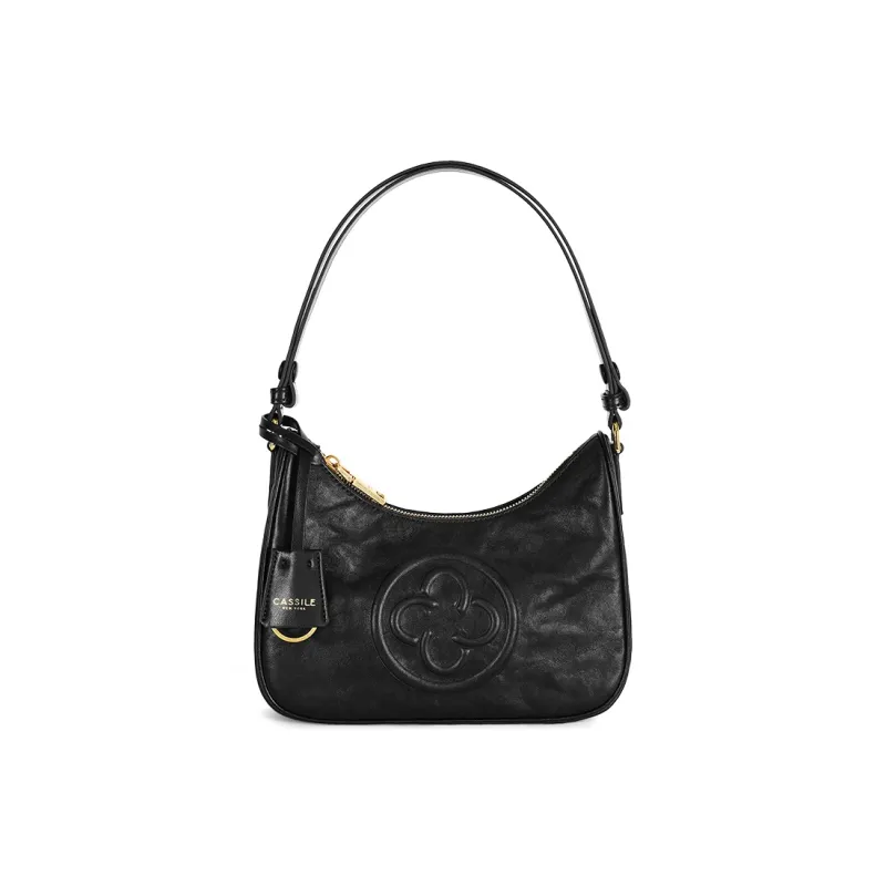 CASSILE Cow Leather Crescent Moon Shoulder Bag Regular Women's Truffle Black-1