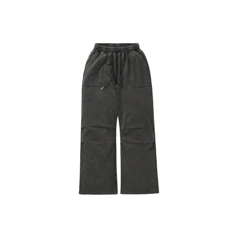 714STREET Knitted Sweatpants Unisex Black Gray-0