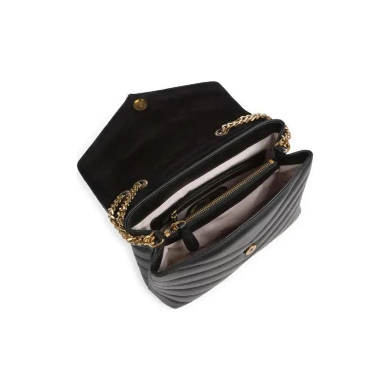 TWINSET MILANO Fine Grain Leather Shoulder Bag Women's Black-1