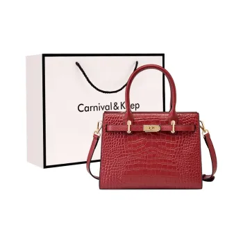 Carnival Keep Cow Leather Handbag Crossbody Bag Shoulder Bag Large Size Women's Burgundy/Black