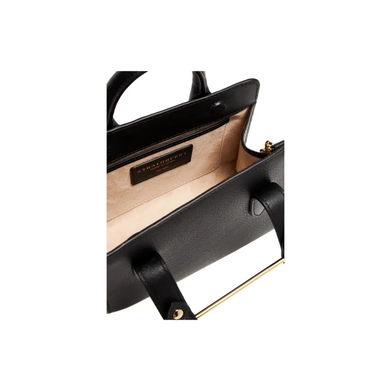 Strathberry Calfskin Tote Bag Shopping Bag Shoulder Bag Crossbody Bag Handbag Nano Women's Black-3