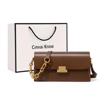 Simvay Clos Cow Leather With Synthetic Leather Shoulder Bag Crossbody Bag French Shoulder Bag Small Size Women's Brown