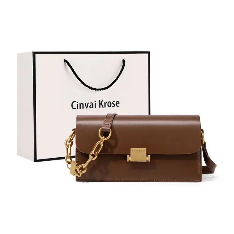 Simvay Clos Cow Leather With Synthetic Leather Shoulder Bag Crossbody Bag French Shoulder Bag Small Size Women's Brown-0