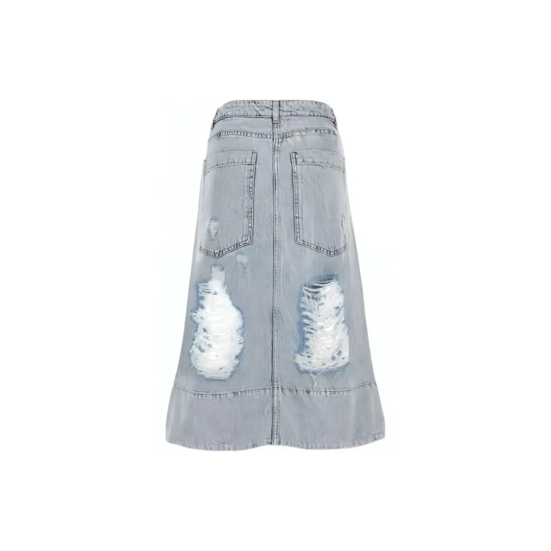 Givenchy Destroyed-Effect Midi Denim Skirt-1