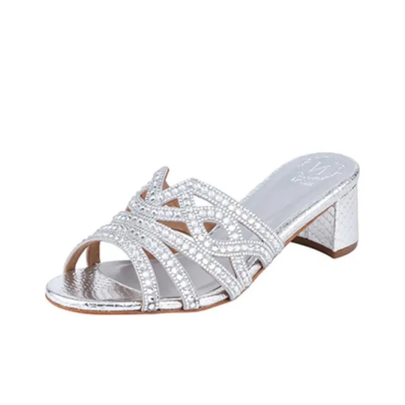NICOLI Slide Slippers 5cm Women's Silver-2