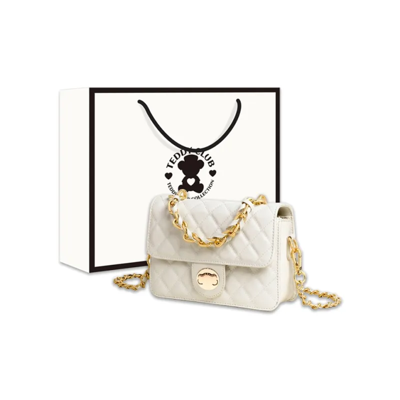 Teddy Bear Collection Camping Teddy Series Cow Leather Shoulder Bag, Crossbody Bag Trumpets Women's White-0