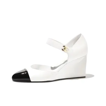 CHANEL Wedge Heel High Heels 7.5cm Women's White