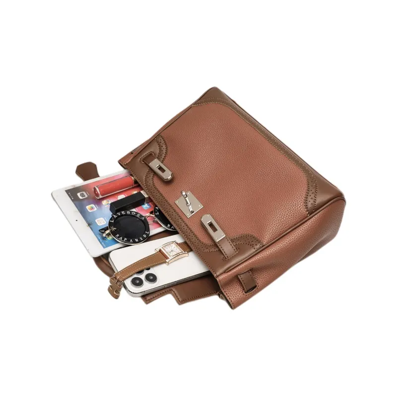 GELANNI Polyurethane Patchwork With Cow Leather Shoulder Bag Women's Brown-5