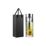 Double-Layer Thickened Glass Cup-Steel[Regular Lid][Black Box]