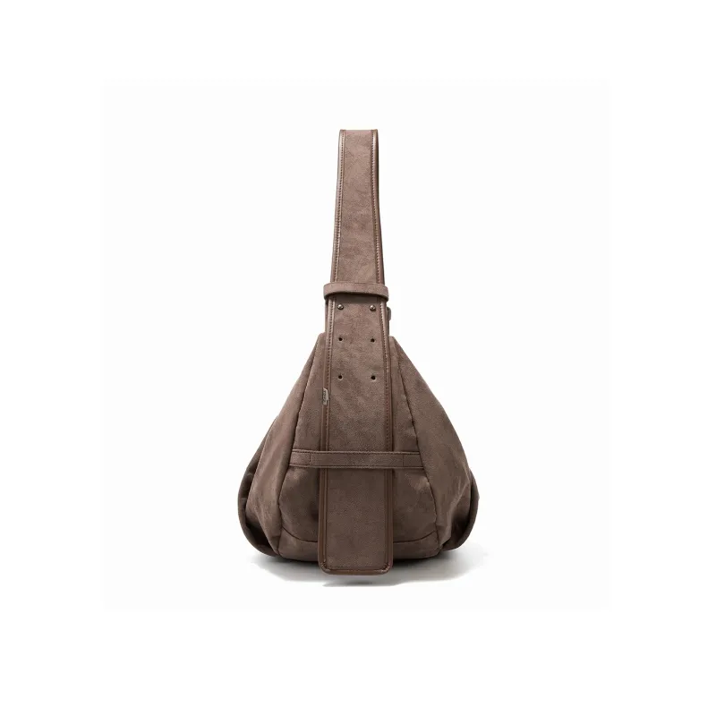 Yawei Kuroda Suede Hobo Bag Shoulder Bag Crossbody Bag Large Size Unisex Coffee-4