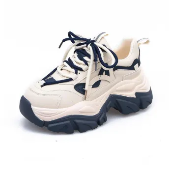 PARK DANCE Abrasion Resistant Low Top Chunky Sneakers Women's Beige Blue