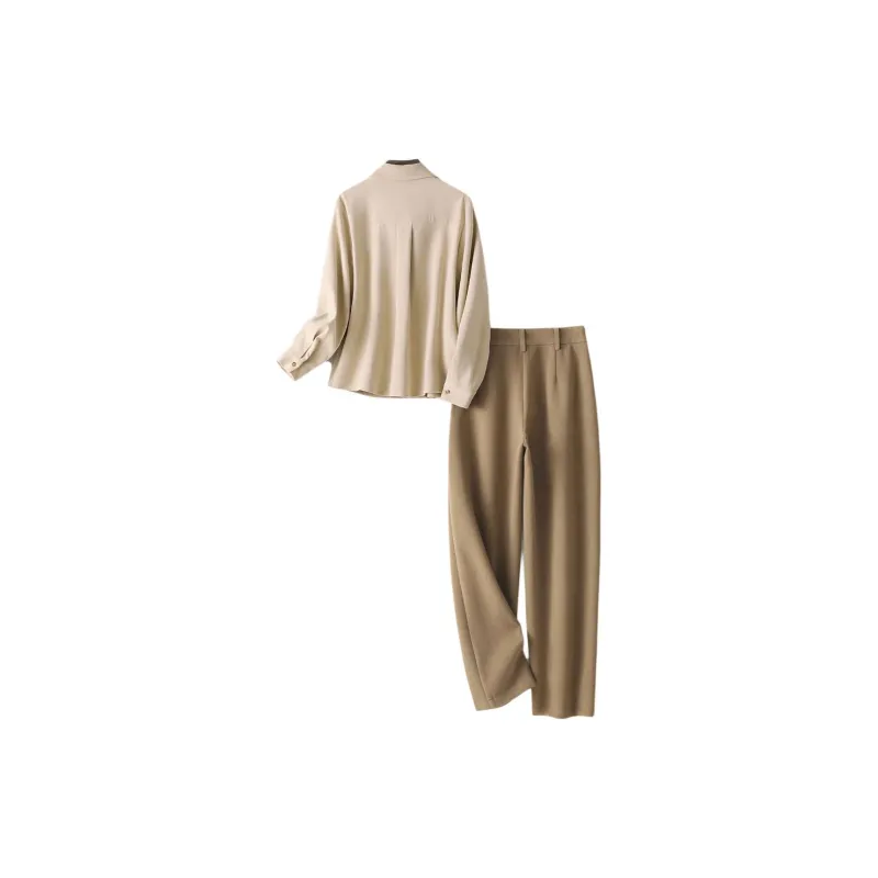 IHIMI Shirt Matching Set Women's Khaki+Coffee-2