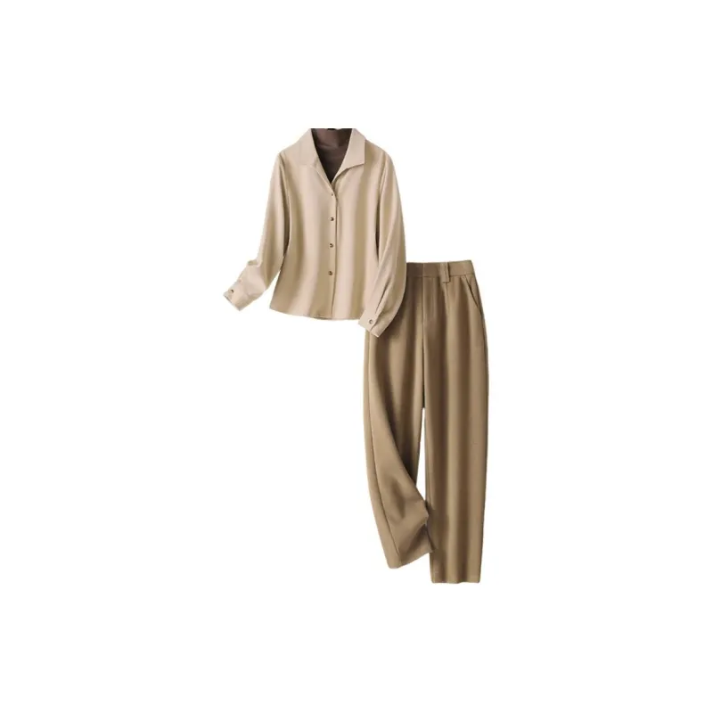 IHIMI Shirt Matching Set Women's Khaki+Coffee-1
