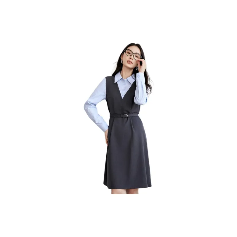 SENTUBILA Long Sleeved Dresses Women's Dark Gray With Stripes-2