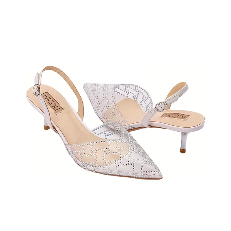 NICOLI Caspian Slim Heel High Heels 5.5cm Women's White-4