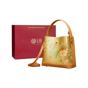 Pmsi Calfskin With Mulberry Silk Bucket Bag Handbag Medium Size Women's Gray/Mustard Green Khaki