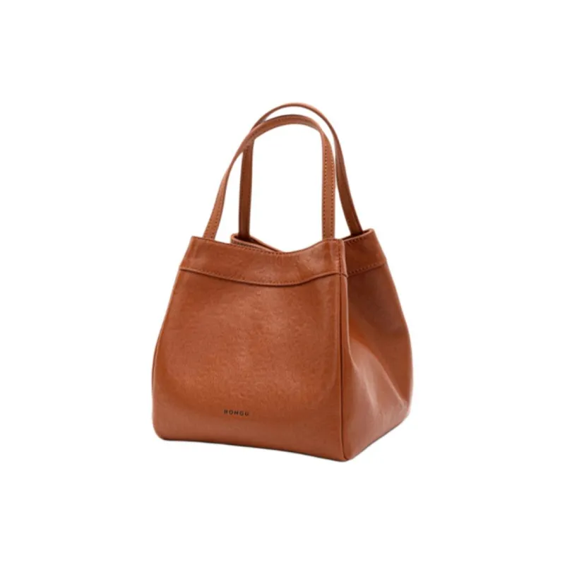 HONGU Cow Leather One Shoulder Handbag, Bucket Bag Trumpets Women's Brown/Pitch Black-1