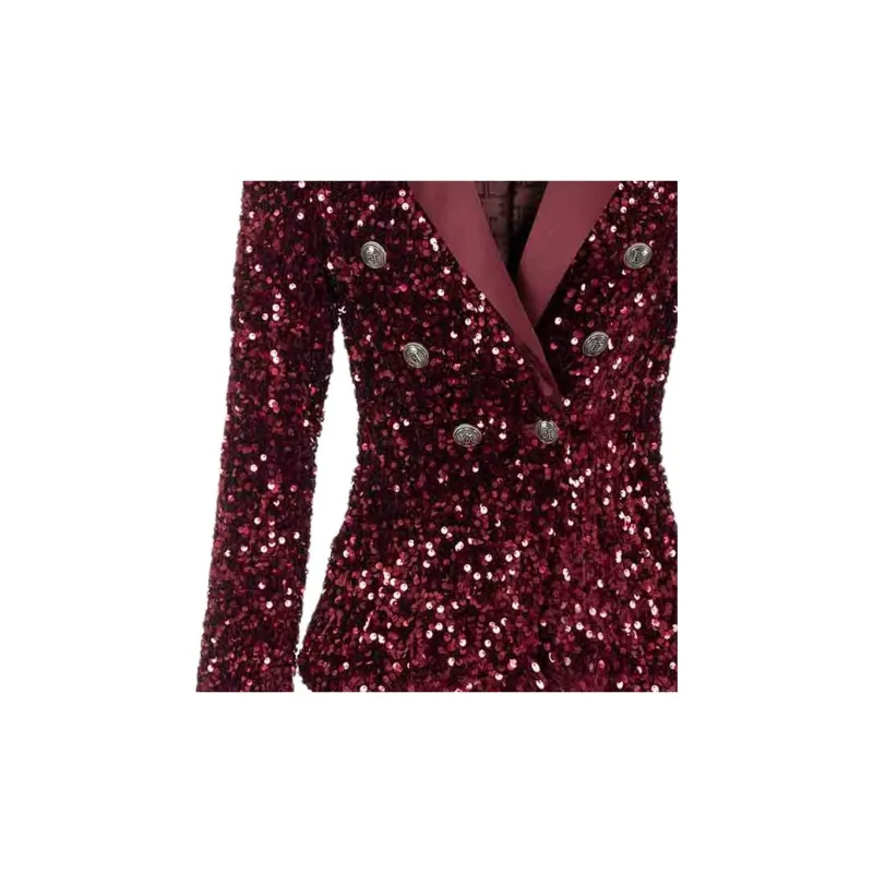 Elisabetta Franchi Double Breasted Sequin Embellished Blazer-4