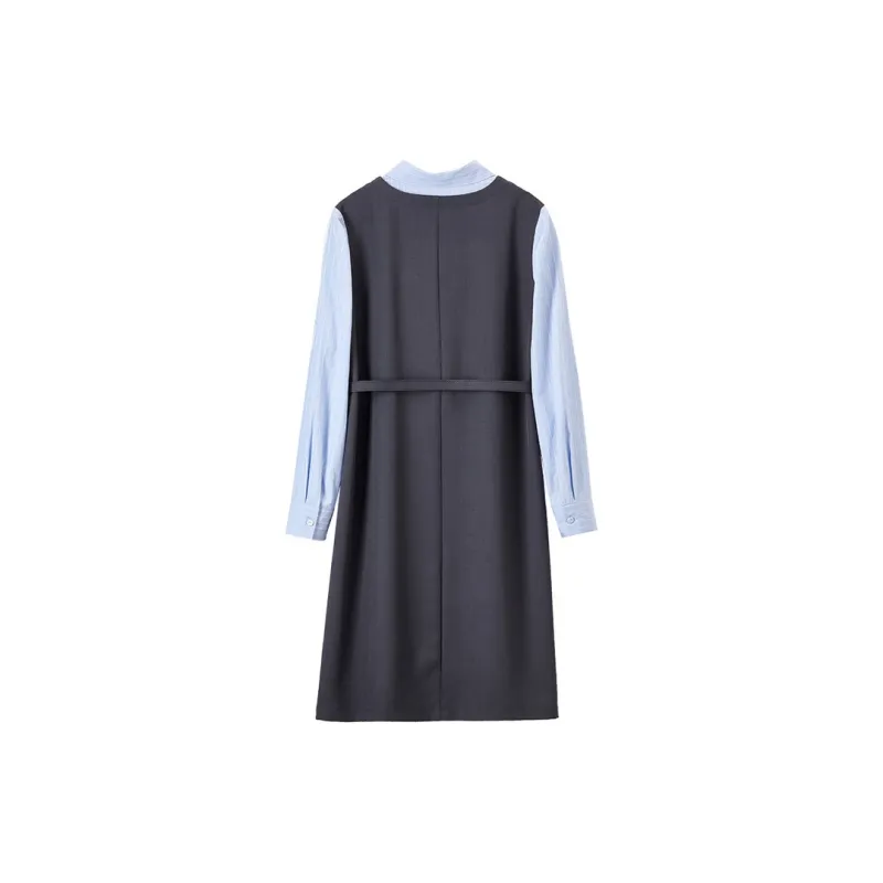 SENTUBILA Long Sleeved Dresses Women's Dark Gray With Stripes-1