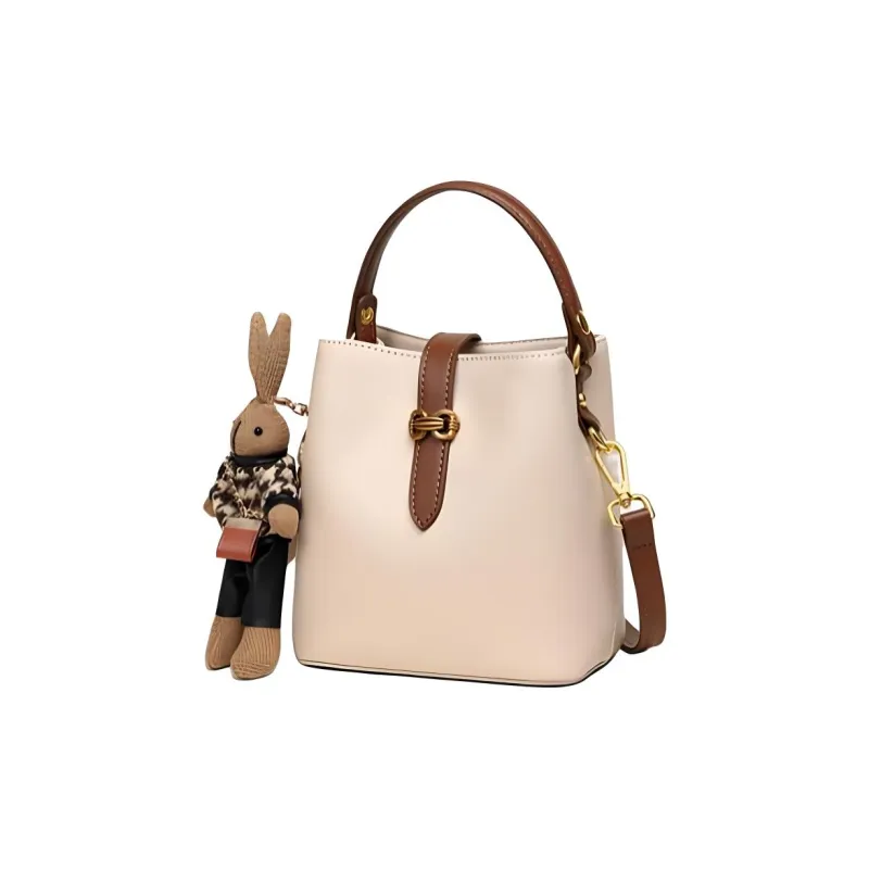 NIUMJ Cow Split Leather Shoulder Bag, Handbag Medium Size Women's Sea Salt White Caramel Brown-1
