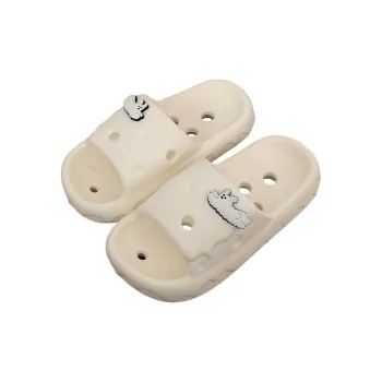 Thin Strips Home Slippers Unisex, Cream White