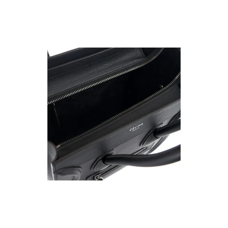 CELINE Luggage Leather Handbag Women's Black-4