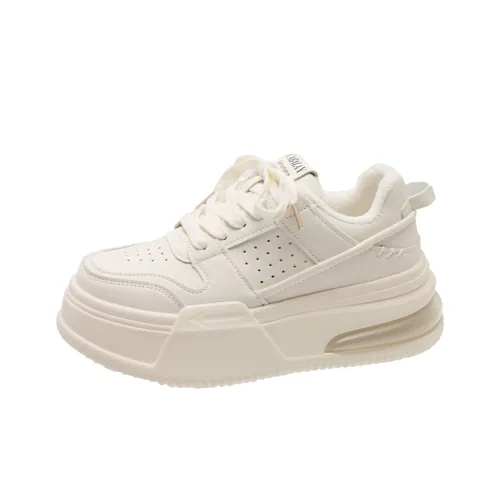 LXVB Warm Height Increasing Wear-Resistant Cushioning Low-Top Skateboard Shoes Women's Beige