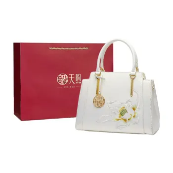 Pmsi Split Cow Leather Mommy Bag Handbag Large Size Women's Pearl White