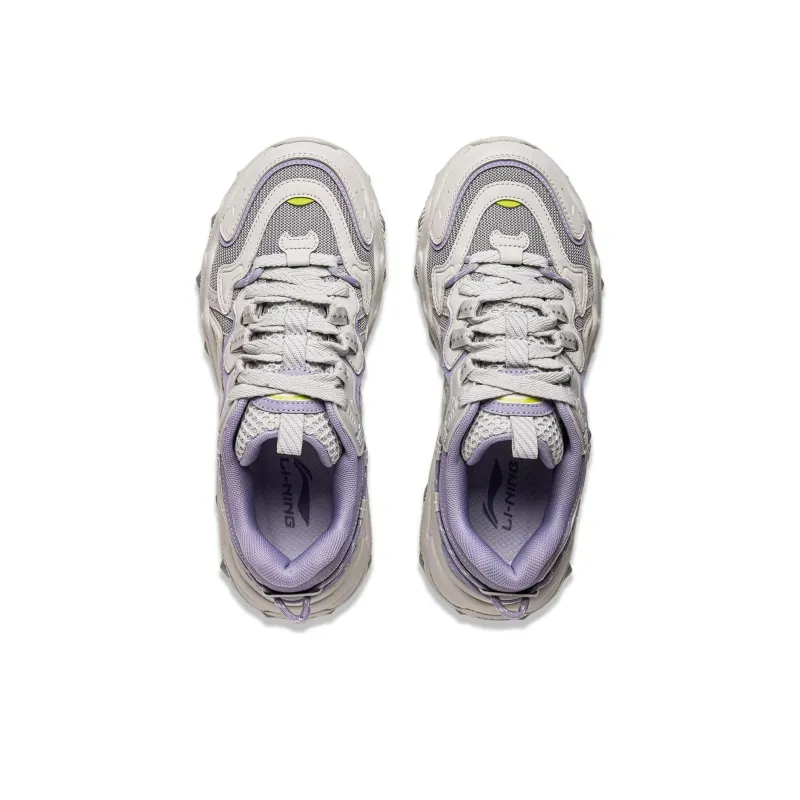 LiNing Breathable Wear Resistant Slip Resistant Low Top Casual Shoes Women's Purple Gray-3
