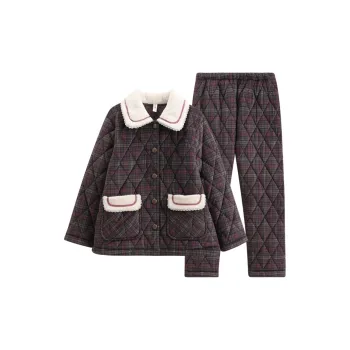 FENTENG Pajama Set Women's Pink Plaid