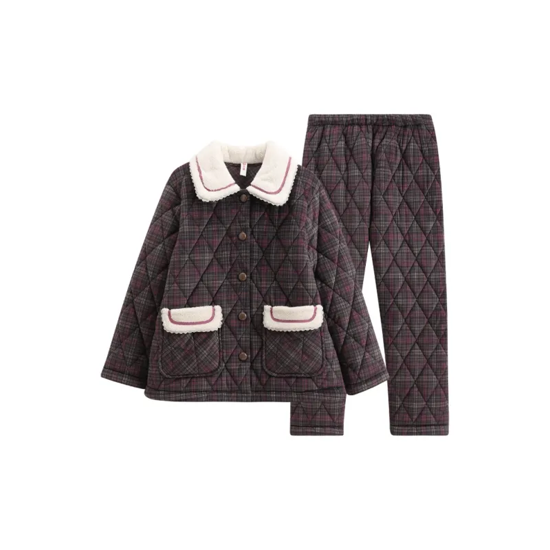 FENTENG Pajama Set Women's Pink Plaid-0