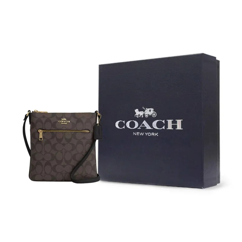 COACH Rowan Canvas With Recycled Leather Shoulder Bag, Crossbody Bag Trumpets Women's Gold & Brown Black-5