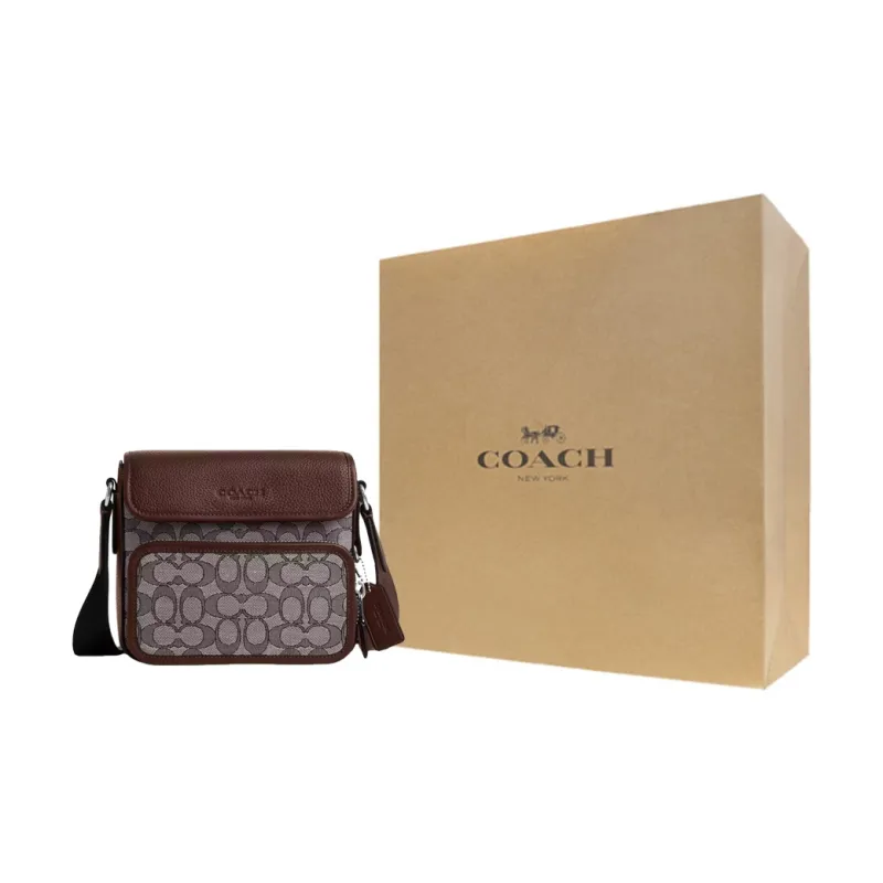 COACH Sullivan Jacquard With Leather Shoulder Bag Crossbody Bag Small Size Men's Oak And Maple Wood Color-8