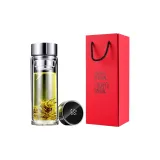 Double-Layer Thickened Glass Cup-Steel[Temperature-Display Lid][Red English Box]
