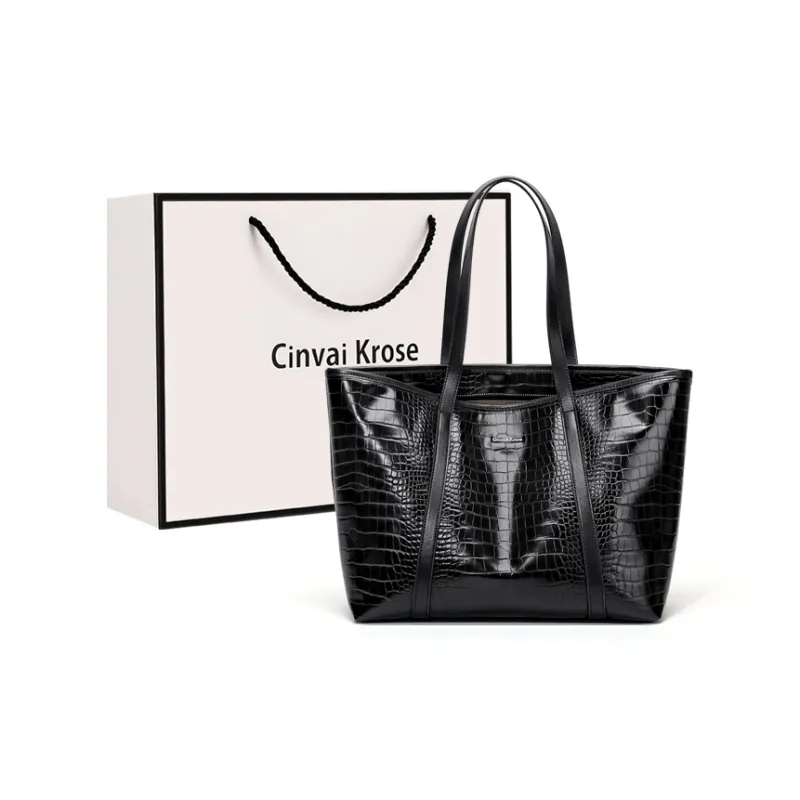 Simvay Clos PU Bonded Synthetic Leather Portable Tote Shoulder Bag Tote Shopping Bag Large Size Women's Black/Ecru-0