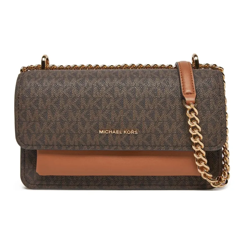 MICHAEL KORS Faux Leather Crossbody Bag, Shoulder Bag Small Size Women's Dark Brown & Acorn Brown-0