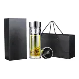 Double-Layer Thickened Glass Cup-Steel[Temperature-Display Lid][Black Box+Shopping Bag]