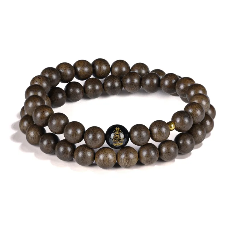 FANGYUANXIAOFU Fragrance Enhancer, Agarwood Single Wrap Beaded Bracelet, Double Loop Prayer Bead Bracelet Unisex-36