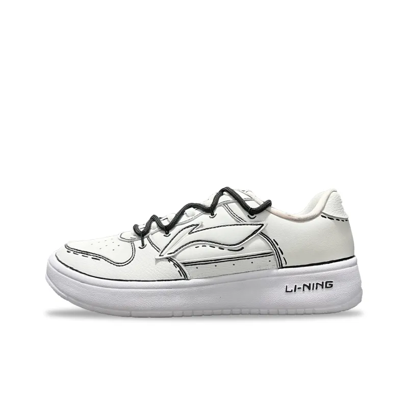 LiNing Pontoon Boats Anti Slip And Wear Resistant Breathable Low Top Skateboard Shoes Unisex White Black-0